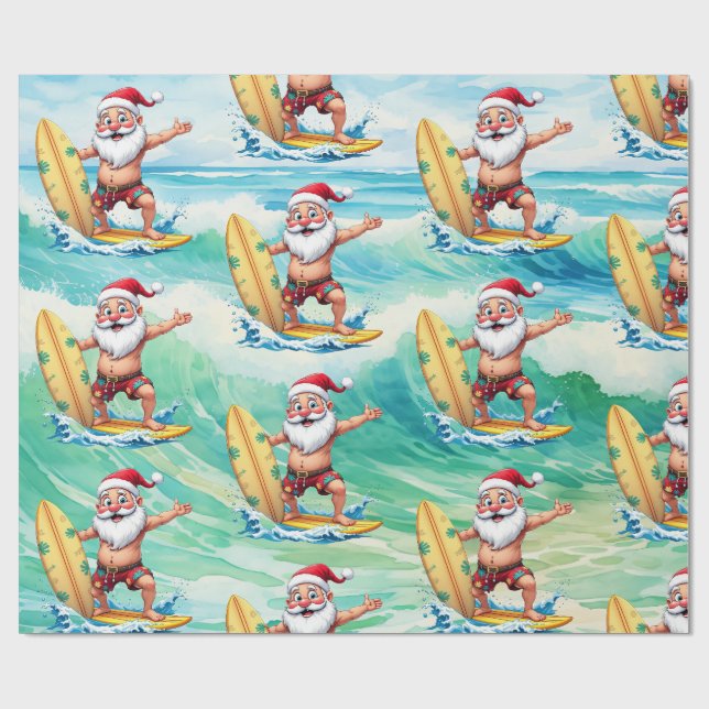 Papel de embrulho do Papai Noel surfando (Aberto)