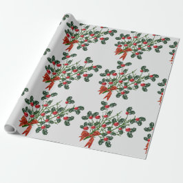 Papel de embrulho do ramo de azevinho de Natal fel
