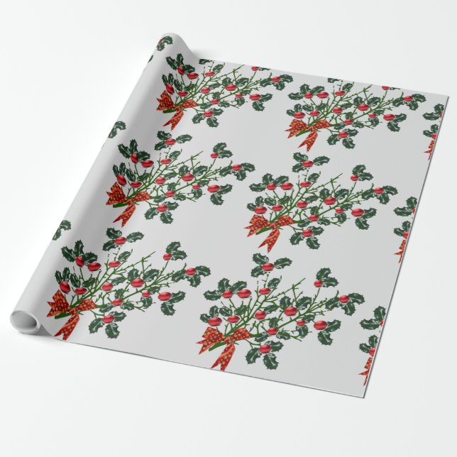 Papel de embrulho do ramo de azevinho de Natal fel (Desenrolado)