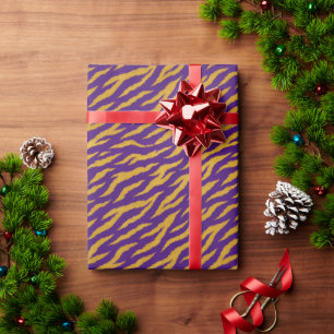 Papel de embrulho do tigre dourado roxo