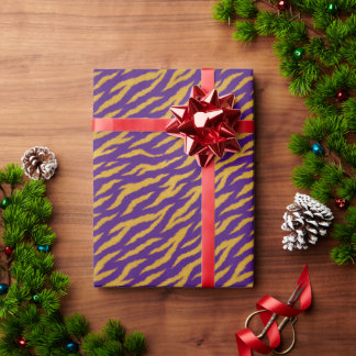 Papel de embrulho do tigre dourado roxo
