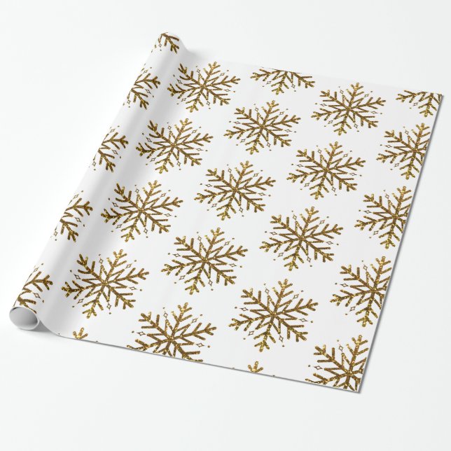 Papel de embrulho Dourado do Natal dos flocos de (Desenrolado)