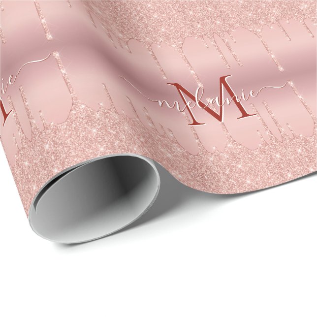 Papel de Embrulho Dourado Rosa Nome Personalizado  (Ponta do rolo)