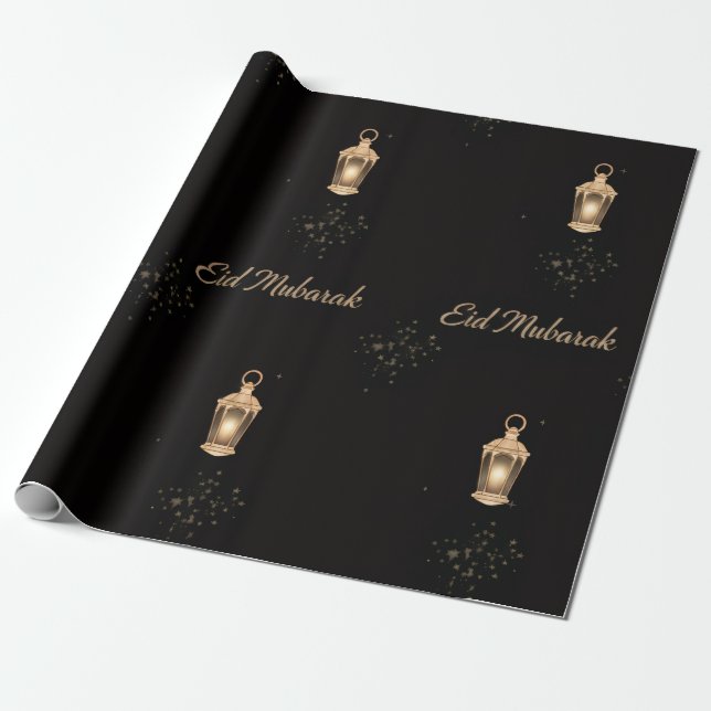 Papel de embrulho Eid preto/dourado (Desenrolado)