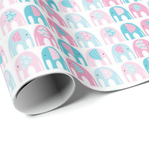 Papel de embrulho - Elefantes azuis e rosa