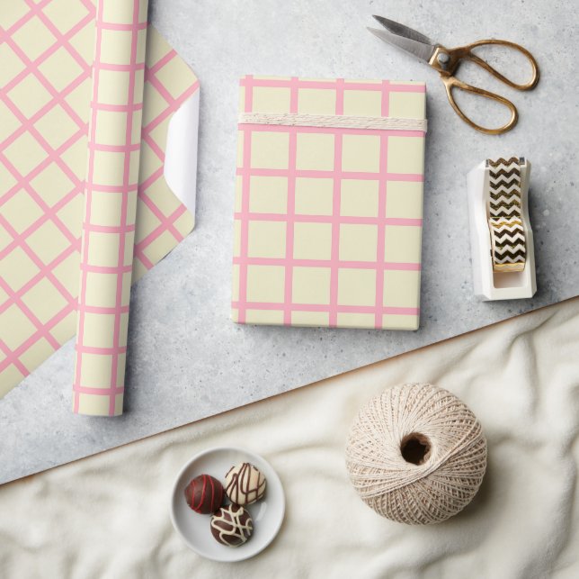 Papel de embrulho elegante bege e rosa em xadrez (Artesanato)