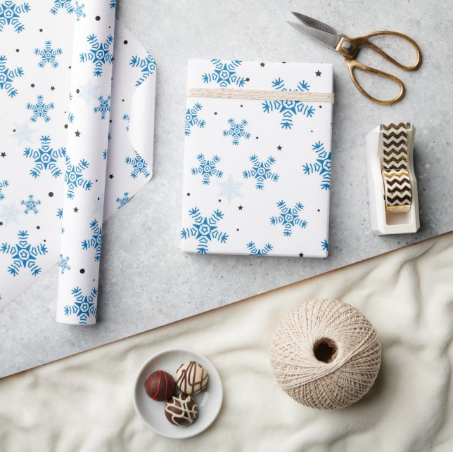 Papel de embrulho Elegante Branco e Azul Escuro co (Artesanato)