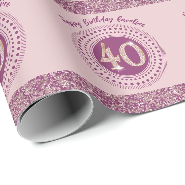Papel de embrulho Elegante de 40º Aniversário com  (Ponta do rolo)