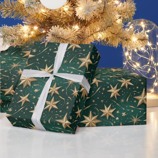 Papel de embrulho elegante verde escuro e dourado  (Feriados)