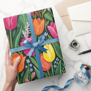 Papel de embrulho em guache de tulipa borboleta ab