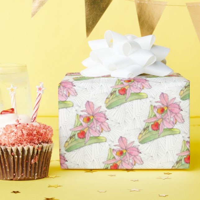 Papel de embrulho em rolo - Orquídea rosa (Festa de aniversário)