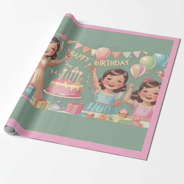 Papel de embrulho - Embrulho de festa de aniversár (Desenrolado)