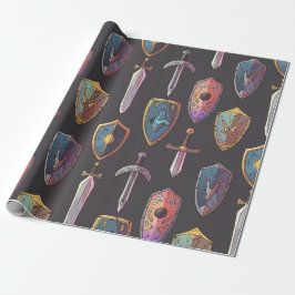 Papel de embrulho Espada Medieval e Escudo