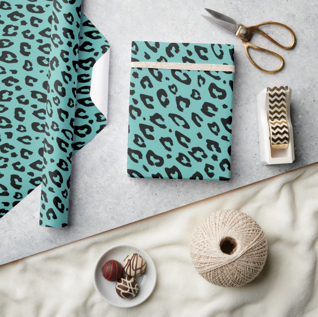 Papel de embrulho estampado com leopardo azul turq (Artesanato)