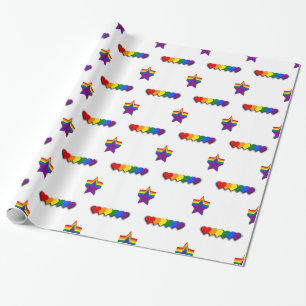Papel de embrulho estrelas e corações orgulho LGBT