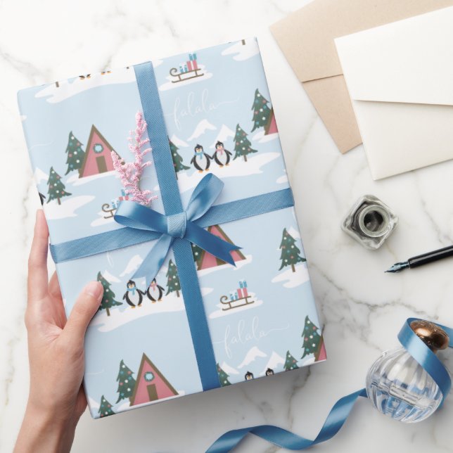 Papel de embrulho Falala Penguins, um belo Natal (Presentear)