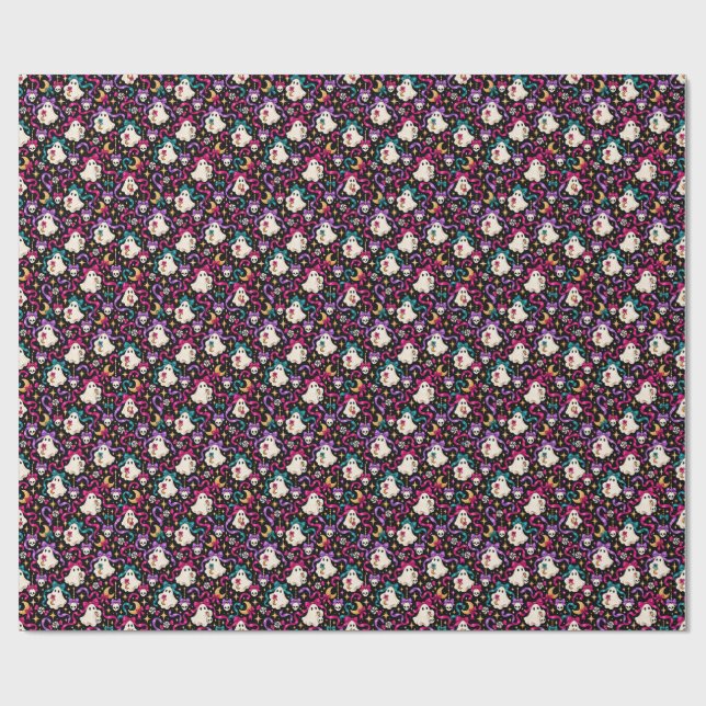 Papel de embrulho Fantasmas com Laços Rosa V2 (Aberto)