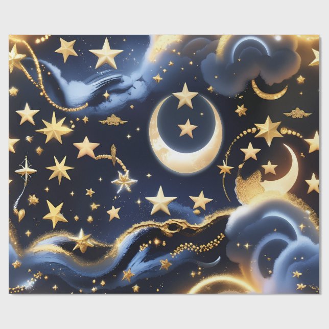 Papel de Embrulho – Fases da Lua Celestial de Luxo (Aberto)