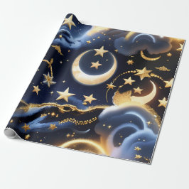 Papel de Embrulho – Fases da Lua Celestial de Luxo