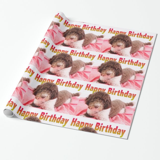 Papel de embrulho Feliz Aniversário cachorro Labra (Desenrolado)
