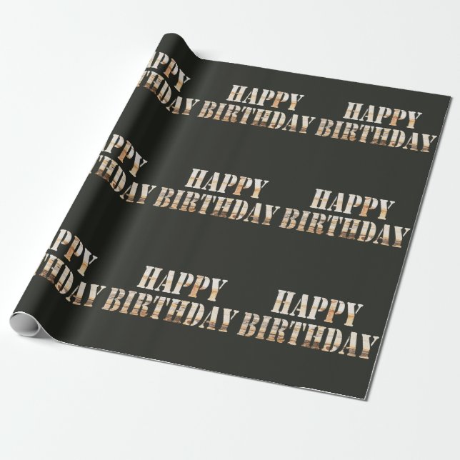 Papel de embrulho Feliz Aniversário com fonte de m (Desenrolado)