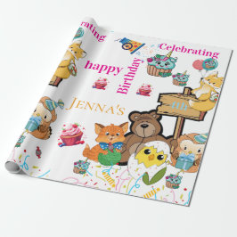 Papel de embrulho Feliz Aniversário Pássaro Raposa