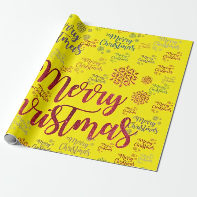 Papel de embrulho Feliz Natal Amarelo (Desenrolado)