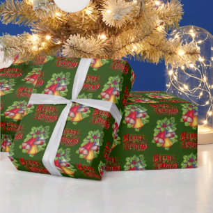Papel de embrulho "Feliz Natal" sinos retrô