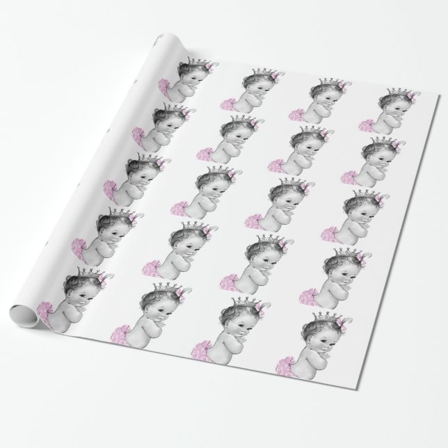 Papel de embrulho Festa de Bebê Menina Princesa Ro (Desenrolado)