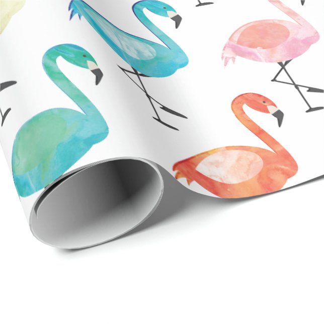 Papel de embrulho - Flamingos de várias cores (Ponta do rolo)