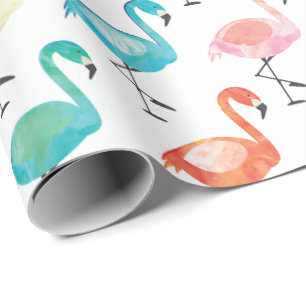 Papel de embrulho - Flamingos multicoloridos