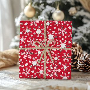 Papel de embrulho floco de neve branco e vermelho