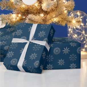 Papel de embrulho flocos de neve prateados azul es