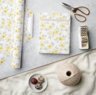 Papel de embrulho floral amarelo, Flores aquarela