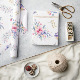 Papel de embrulho floral aquarela romântico