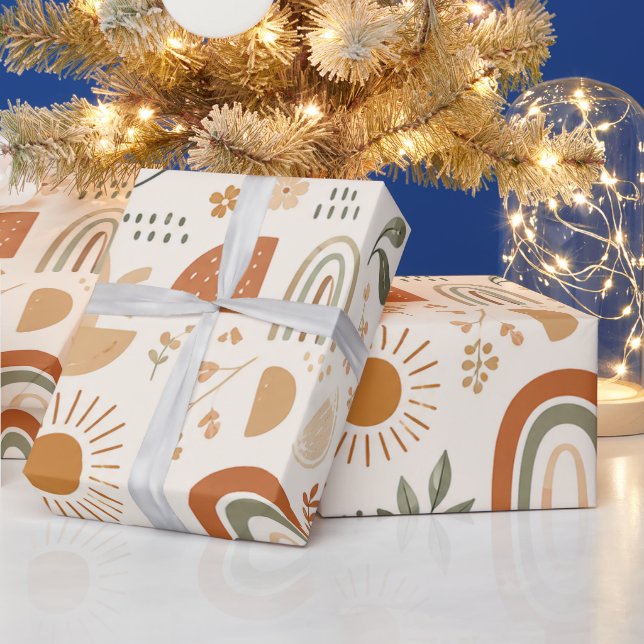 Papel de embrulho Floral & Arco-íris Boho Terroso (Feriados)