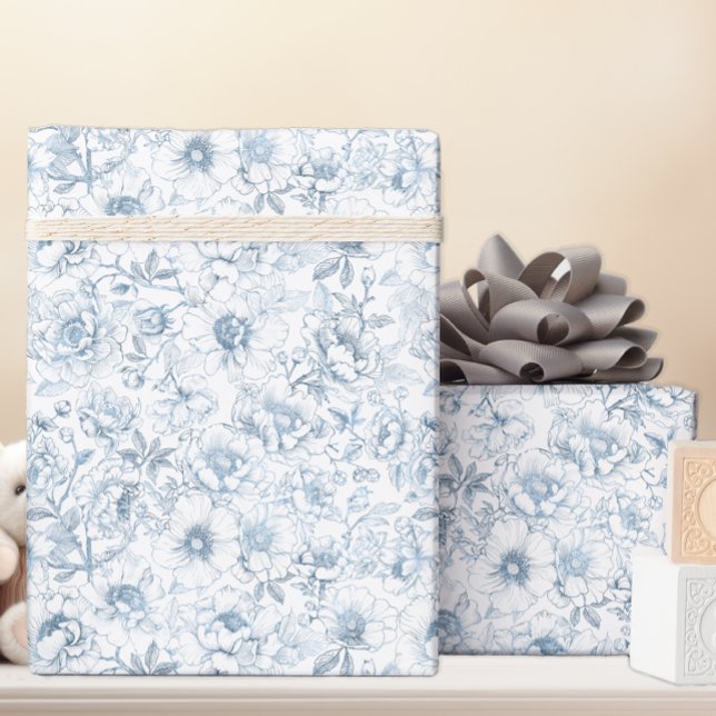 Papel de embrulho floral azul Chinesice (Dusty Blue Floral Gift Wrap)