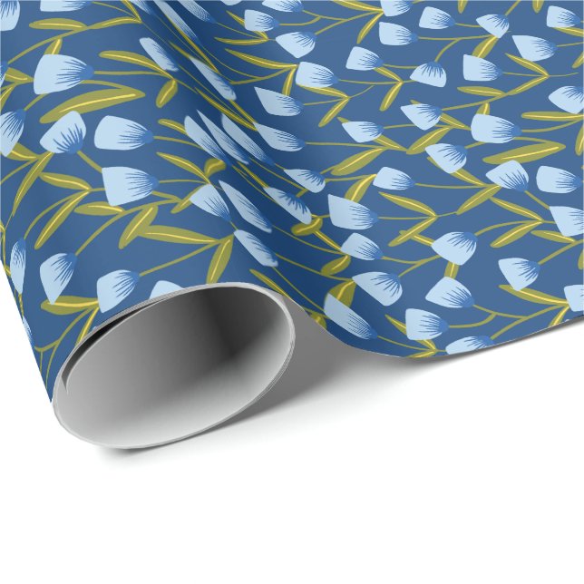 Papel de embrulho floral azul de tulipa (Ponta do rolo)
