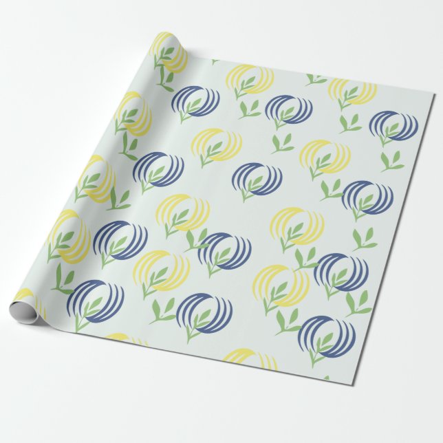 Papel de embrulho floral azul e amarelo (Desenrolado)