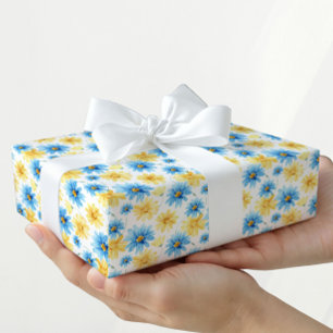 Papel de embrulho floral azul e amarelo brilhante