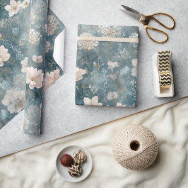 Papel de embrulho floral azul e rosa vintage