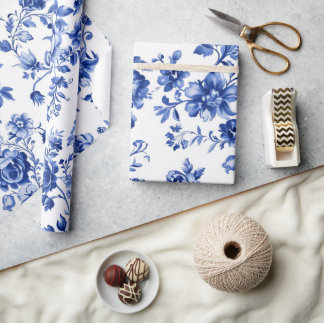 Papel de embrulho floral azul elegante
