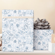 Papel de embrulho floral azul estilo chinoiserie