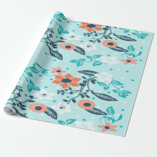 Papel de embrulho floral azul laranja