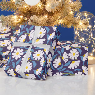 Papel de embrulho floral azul marinho moderno   Az