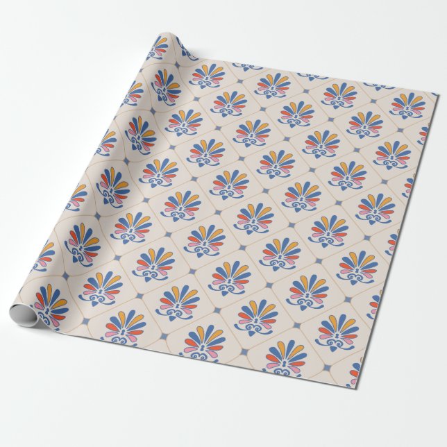 Papel de embrulho Floral / Azulejo em grade  (Desenrolado)