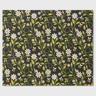 Papel de embrulho floral Bee & Daisy Preto Botânic