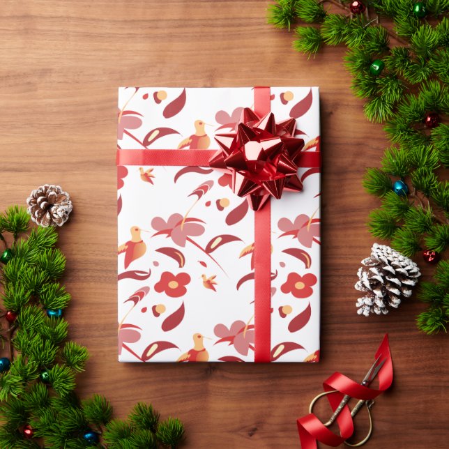 Papel de Embrulho Floral Beija-flor de Outono (Presente de Natal)