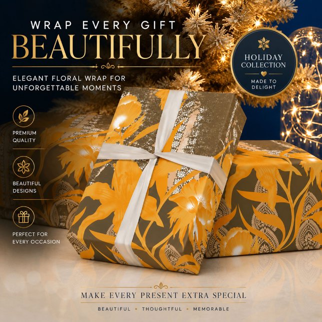 Papel de Embrulho Floral | Botânica Amarela de Lux (Criador carregado)