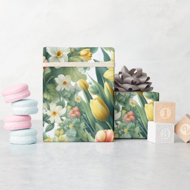 Papel de embrulho floral botânico de primavera (Chá de bebê)